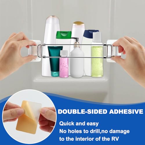 Image of Pilarmuture RV Shower Corner Storage Bar,7-13inch Wall Mounted RV Bathroom Storage Bar,Durable S Hook Adjustable Rod for Corner Shelves,Camper Shower Corner Storage Bar,RV Shower Accessories