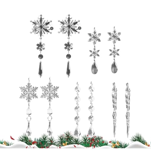 Adornos navideños con copos de nieve,Adornos con copos de nieve, 10 decoraciones acrílicas para árboles de Navidad con copos de nieve, Colgador de ventana de carámbano, recuerdo navideño para invierno