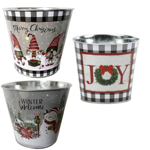 WISTART 3 Packs Christmas Metal Planters Indoor Christmas Flower Plant Pots Basket Christmas Gardening Containers for Balconies Gardens Patios Office Parties Home Dcor(6 Inches Green 3)