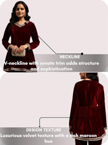 Image of Leriya Fashion Velvet Kurti Set for Woman | Short Kurti for Women | Co ord Set for Women Stylish Party Suit | Ethnic Office Everyday Wear & Casual Look | A Line Kurta Set for Woman