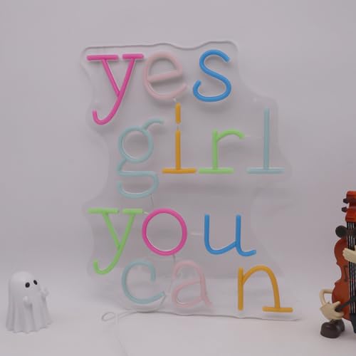 Image of Yes Girl You Can Neon Sign for Wall Decor,Positive Feminist Motivation Rainbow Neon Led Sign for Home Decoration Room Decor Gifts for Girl