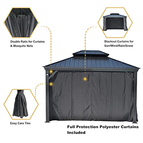Weyard Hardtop Gazebo For Patios, Portofino 10’X14’, Permanent Alum-Frame & Steel-Structure Pergola, Outdoor Relax/Grill/Bbq Tent, With All-Sides Nettings, Curtains #TOP2