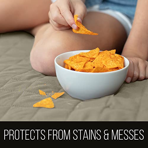 Sofa Shield Patented Couch Slip Cover, Large Cushion Protector, Reversible Stain And Dog Tear Resistant Slipcover, Quilted Microfiber 70” Seat, Washable Covers For Dogs Pets Kids, Light Taupe #TOP1