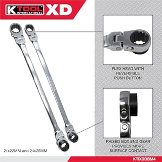 K Tool International XDDBM4 2 Piece Metric Reversible Double Box Ratcheting Wrench Set for Garages, Repair Shops, DIY, Universal Spline, 90 Tooth, 180 Degree Flex Head, Raised Box, 21, 22, 24, 25MM