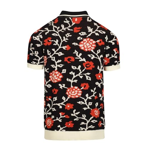 Men's Knit Polo Shirts, 1960s Mod Style Retro Florals Pattern Short Sleeves Casual V-Neck Short Shirts2