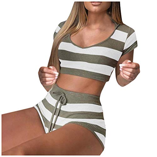 Dosoop Women 2 Piece High Waist Crop Workout Gym Running Vest Shorts Yoga Racerback Sports Bra Set Shirt for Teen Girl