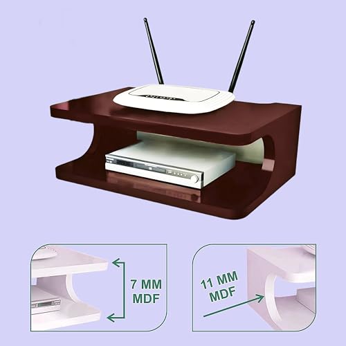 Image of Dime Store Set top Box Stand | WiFi Router Holder Wooden Wall Shelves | Setup Box Stand for Home | Wall Mount Stylish WiFi Router Holder TV Cabinet Living Room Furniture