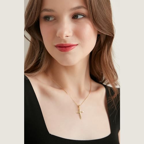 Gold Cross Necklace for Women 14k Gold Cross Necklaces for Women Classic Cross Pendent Necklace Gold Jewelry Baptism Faith Gifts for Mom2