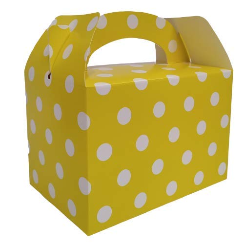 4 Square Coloured Design Children/Kids Party Boxes Carry Meal/Food Fun Picnic Birthday Wedding Favour/Baby Shower Party Box Loot Bag Gift Boxes All Occasions (50 Boxes, Yellow Dots)