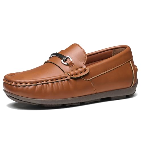 GINNI Boys Loafers Slip-On Dress Shoes Penny Church Wedding Shoes for Toddler/Little Kid/Big Kid Brown