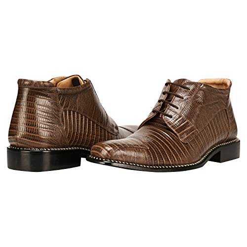 Image of LIBERTYZENO Mens Lizard Print Genuine Leather Adults Ankle Boots Lace Up Dress Shoes for Easter Gift