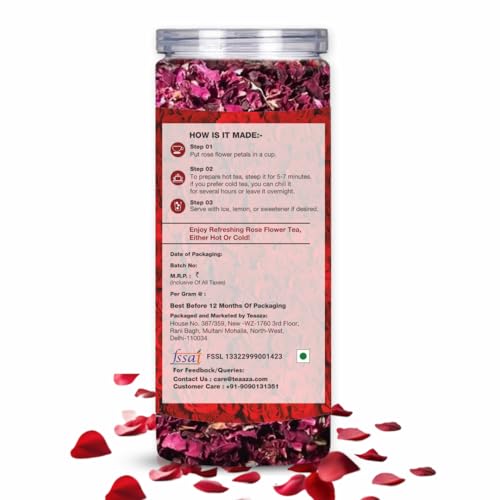 Image of Teaaza Rose Flower Tea Pack of 2- Grade A| Natural Sun-Dried Rose Petals 50 grams - 50 Cups each box | Herbal Tea | Rich In Vit - C | For Beautiful Hair & Skin | Loose Pack