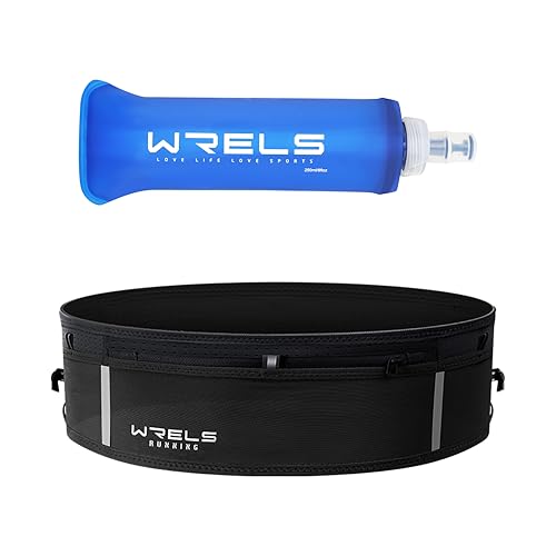 WRELS Ultralight Running Belt with 250ml Soft Flask for Women Men Moisture Wicking Running Waist Belt Fanny Pack Phone Holder for Jogging Marathon Fitness
