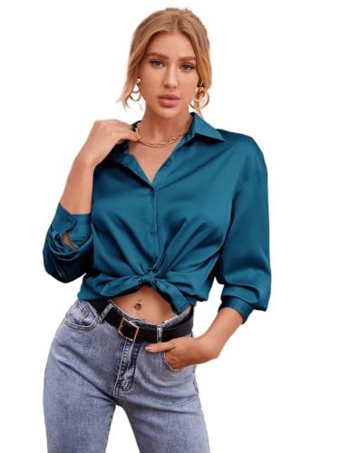 Image of Bowrain Satin Silk Fabric Spread Collar Full Sleeve Top Shirt for Women and Girl