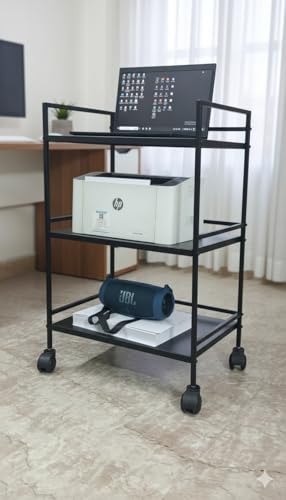 Image of Leader Trolley 3-Tier Rolling Metal Storage Cart, with 360 Wheels, Multipurpose Trolley (Black)