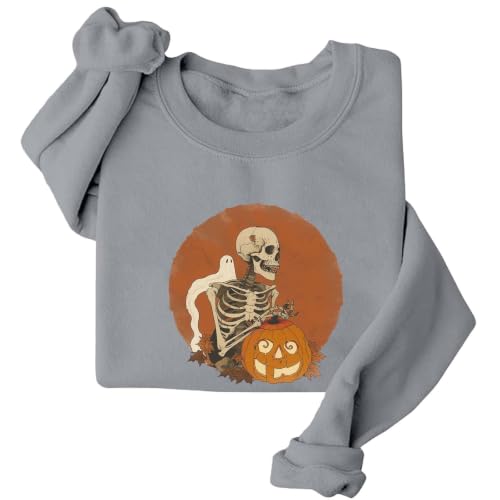 Sudadera para mujer sin capucha con estampado de Halloween y cuello redondo para otoño 5