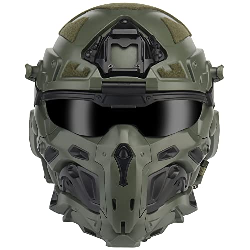 AQ zxdc Casco de Paintball Completamente Envuelto, Auriculares Integrados, Máscaras, Gafas, Ventiladores Antivaho, Diseño Todo En Uno, Desmontable, para Protección De Armas De Aire, Tiro,Od