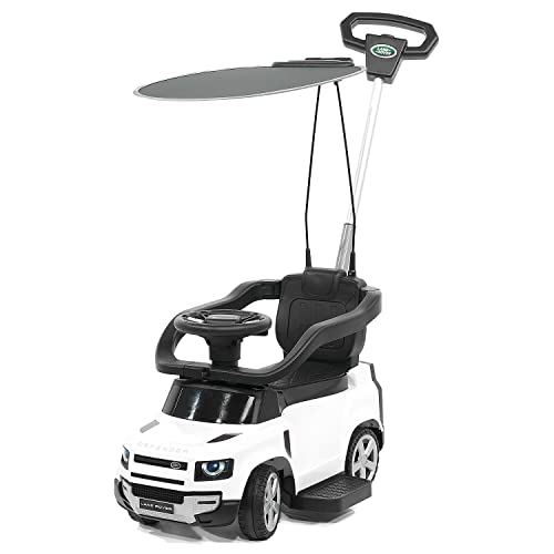 Land Rover Defender Kids Ride On Push Car Foot to Floor RideOn Toy with Removable Sunshade Canopy + LED Lights + Music & Engine Sounds + Locking...