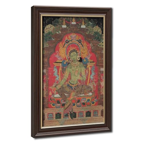 Thangka de Tara verte impression sur toile décoration murale 20x30 cm
