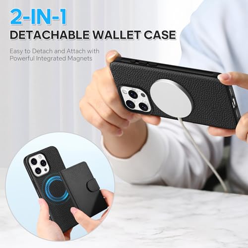 Coque Portefeuille iPhone 16 Pro Max Cuir Véritable pour Éviter le Piratage RFID - 4