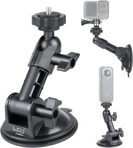 HSU Car Suction Cup Mount for Go Pro/Insta 360/DJI Osmo Action Camera, Car Window Holder with 1/4-20 Ball Joint Thread, Perfect for Boats Vehicle...