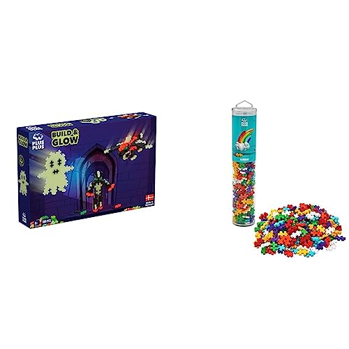 Plus-Plus 9603808 Mini Geniales Konstruktionsspielzeug, Build and Glow & 9604262 Geniales Konstruktionsspielzeug, Regenbogen, Kreativ-Bausteine Tube, 240 Teile, Mehrfarbig, Mini