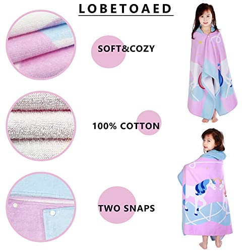 Lobetoaed Kids Hooded Beach Bath Towel, Baby Surf Poncho Toddlers Soft Real Cotton Wrap Changing Robe For Boy Girl Shower/Beach/Pool Child Cover Ups 50"X30" Large Towel Wrap, Two Unicorns Pattern #TOP2
