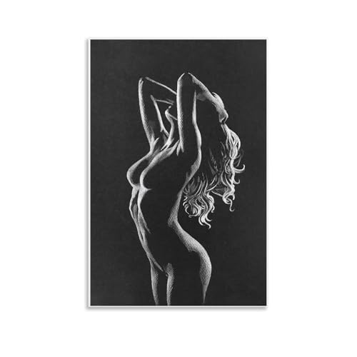 YAPING Dibujo de tiza en blanco y negro sexy con cabeza de cuerpo humano, silueta de modelo caliente, póster retro adecuado para el hogar, cafetería, bar, decoración de pared, dormitorio, 20 x 30 cm