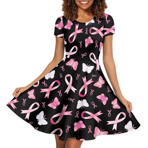 Image of HUGS IDEA Womens Puffy Swing Midi Dress Round Neck Short Sleeve Party A-Line Dresses