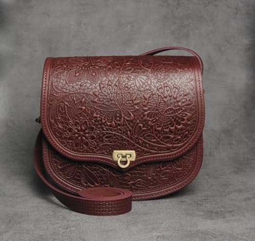 Handmade Burgundy Leather Messenger Bag for Women & Men – Vintage Crossbody Tote Purse with Strap, Medium Travel Bag for Work, School, Office, Stylish Boho Satchel2