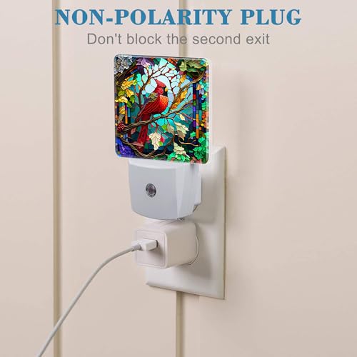 Image of Plug in Night Lights Christmas Stained Glass Cardinal Bird Nightlight Plug Into Wall Dusk to Dawn Sensor LED Night Light for Kid Girls Boys Room Decor,Hallway,Kitchen,Bathroom,Nursery,Stairs