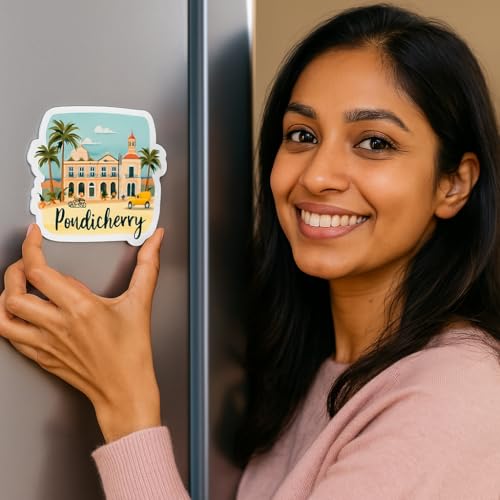 Image of Naxon Pondicherry Theme Souvenir Wooden Fridge Magnet for Refrigerator - Printed Fridge Magnet for Kitchen & Home Decor | Perfect Souvenir Gift | Size 3x3 in | Pack of 1