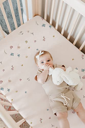 Image of TotAha Premium Stretchy Crib Sheets (2-Pack)-Hypoallergenic, Silky Comfort, Buttery Soft, Calming Effect, All-Season Jersey-Knit Sheets, 28 X 52 X 9'' (Blue Flower & Small Floral)
