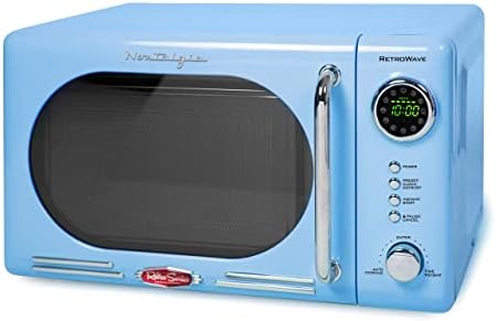 Nostalgia Retro Compact Countertop Microwave Oven – 0.7 Cu. Ft. – 700-Watts with LED Digital Display – Child Lock – Easy Clean Interior – Blue