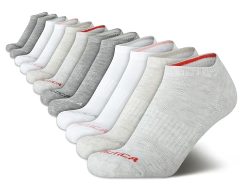 Image of Nautica Womens No Show Socks Moisture Wicking Low Cut Ankle Socks, 12 Pack | Moisture Wicking Dri-Motion Fabric, Cushioned Key Areas, Banded Arch Support, No Show Low Cut, Shoe Size 4-10