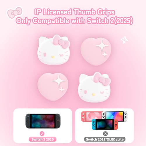 Kuitmor Thumb Grip Caps Compatible with Nintendo Switch 2, Silicone Joystick Grip Caps for Switch 2025, 4pcs, Cute Cat Style, White & Pink - Image 3