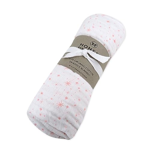 Image of HonestBaby Organic Cotton Swaddle Blankets, Twinkle Star Pink, One Size