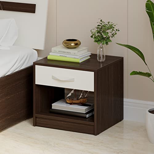 BLUEWUD Oliver Engineered Wood Bed Side Table, End Table with Storage and Drawer Lamp, Flower Stand for Bedroom Home Fur...