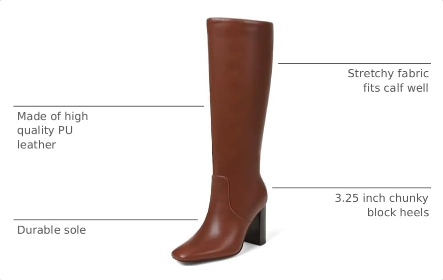 Image of Women's Knee High Boots, Comfortable Square Toe Faux Leather Boot Fashion Long Tall Boots for Riding Chunky High Heeled Dress /Casual Boot