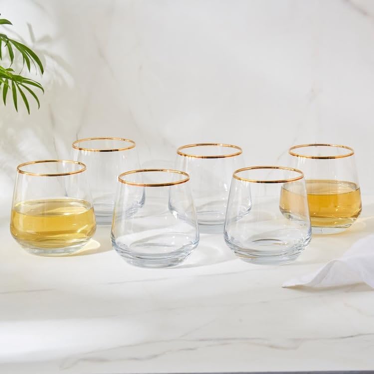Image of bellemax 300ML Juice and Water Glass Stylish Crystal Highball Drinking Glasses, Medium Size Tumbler Glasses for Juice, Water, Milk, lassi, Cocktails and Sharbat (TR-04, 6 Count (Pack of 1))