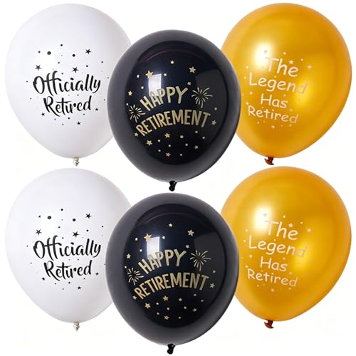 SUNBEAUTY 18 Pcs Happy Retirement Balloons With Pattern 12 Inch Black Gold and White Retirement Latex Balloons for Men and Women Resignation Theme Party Decorations