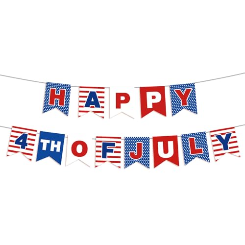 Wanlabaner Happy 4th of July Banner with Ribbon for Fourth of July Party Decorations, Perfect Backdrop for Fourth of July Celebrations and Party Supplies
