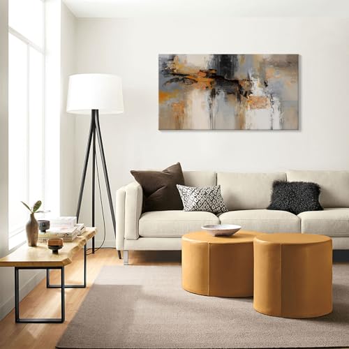 Image of Abstract Wall Art - Large Canvas Wall Art for Living Room, Bedroom, Office - Framed Modern Wall Decor in Gray and Yellow - Artwork Paintings & Pictures