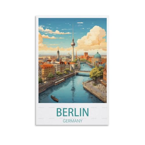Poster de voyage vintage sur toile de Berlin, Allemagne, affiches pour décoration d'intérieur, salon (30 x 45 cm)