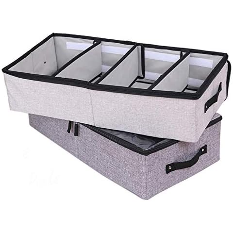 AARAINBOW 2 Packs Foldable Under Bed Clothes Organizer with Lids, Underbed Storage Container with Adjustable Dividers, UnderBed Storage Bins with Handles and Clear Window (Gray+Light Gray) Cover