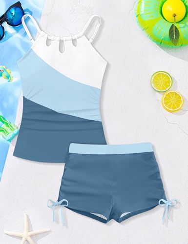 Image of BAVADER Girls Swimsuit Cutout Bathing Suit Cute Two Piece Swimsuits for Teen Girls Modest Swimwear High Waisted Tankini 9-18y