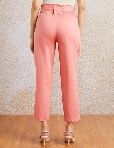 Image of Amazon Brand - Symbol Women Tapered Paper Bag Trousers (High Rise Ankle Length | with Self Fabric Belt) (Available in Plus Sizes)