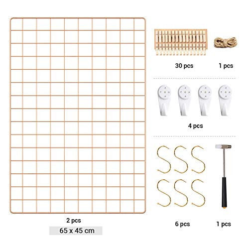 SONGMICS fotowand van gaas, set van 2, wanddecoratie, multifunctionele gaaswand, wandrooster, doe-het-zelf, met S-haak… - Afbeelding 5