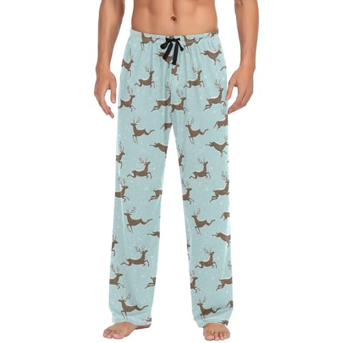 ALAZA Brown Deer Snowflake Christmas Men's Pajama Pants Lounge Pants Sleep Pajama Pant Bottoms