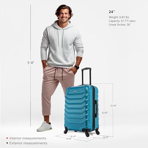 InUSA ENDURANCE Luggage with Spinner Wheels | Spacious Durable Lightweight Hardside Suitcase, Travel Bag with Handle and Trolley | 24-Inch Medium Checked Luggage | Teal2
